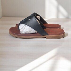 Amore Mayte Black Leather Sandals Size 65M Flat‎ Slide Summer Comfort Shoe